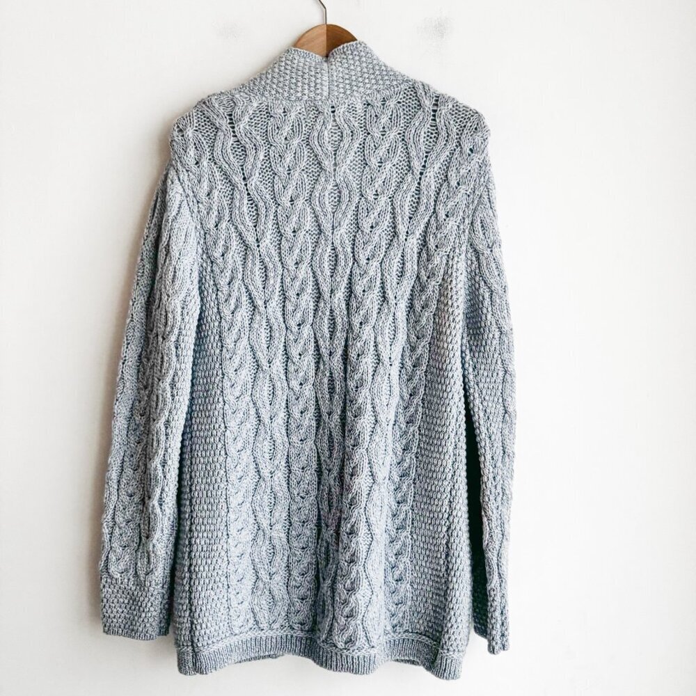 Aran Mor Merino Wool Cable Knit Blue Open Front Cardigan XL - Picture 6 of 6